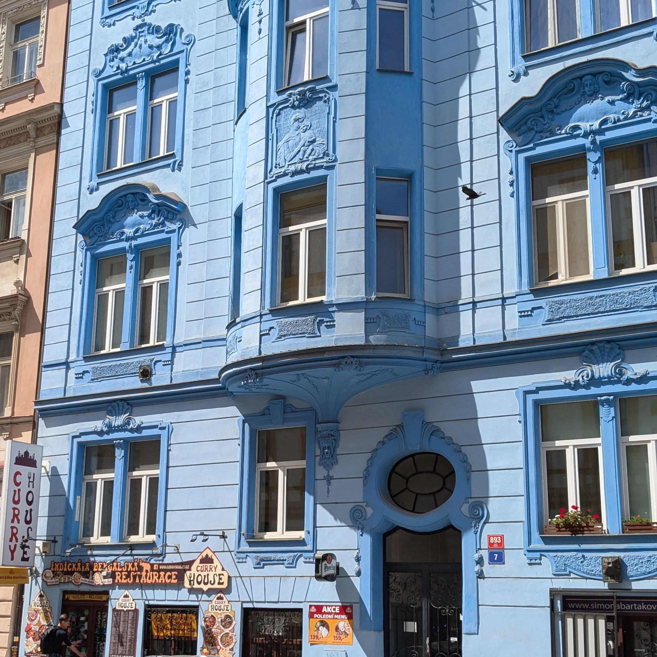 An extremely blue building down the street from my flat